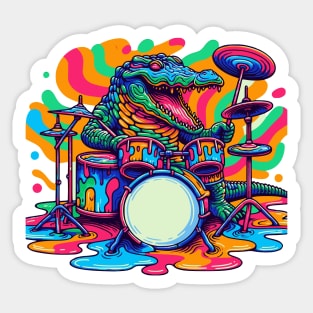 Funny Colorful Crocodile Playing Drums Sticker